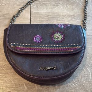 Desigual Deep Purple Crossbody Bag with Removable Chain Strap Floral Pattern